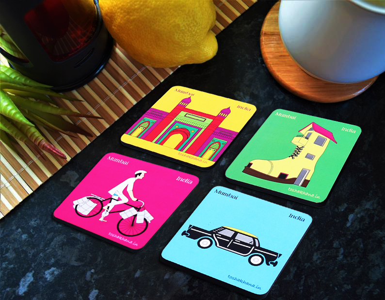 City Of Dreams Mumbai Coaster Set With Holder