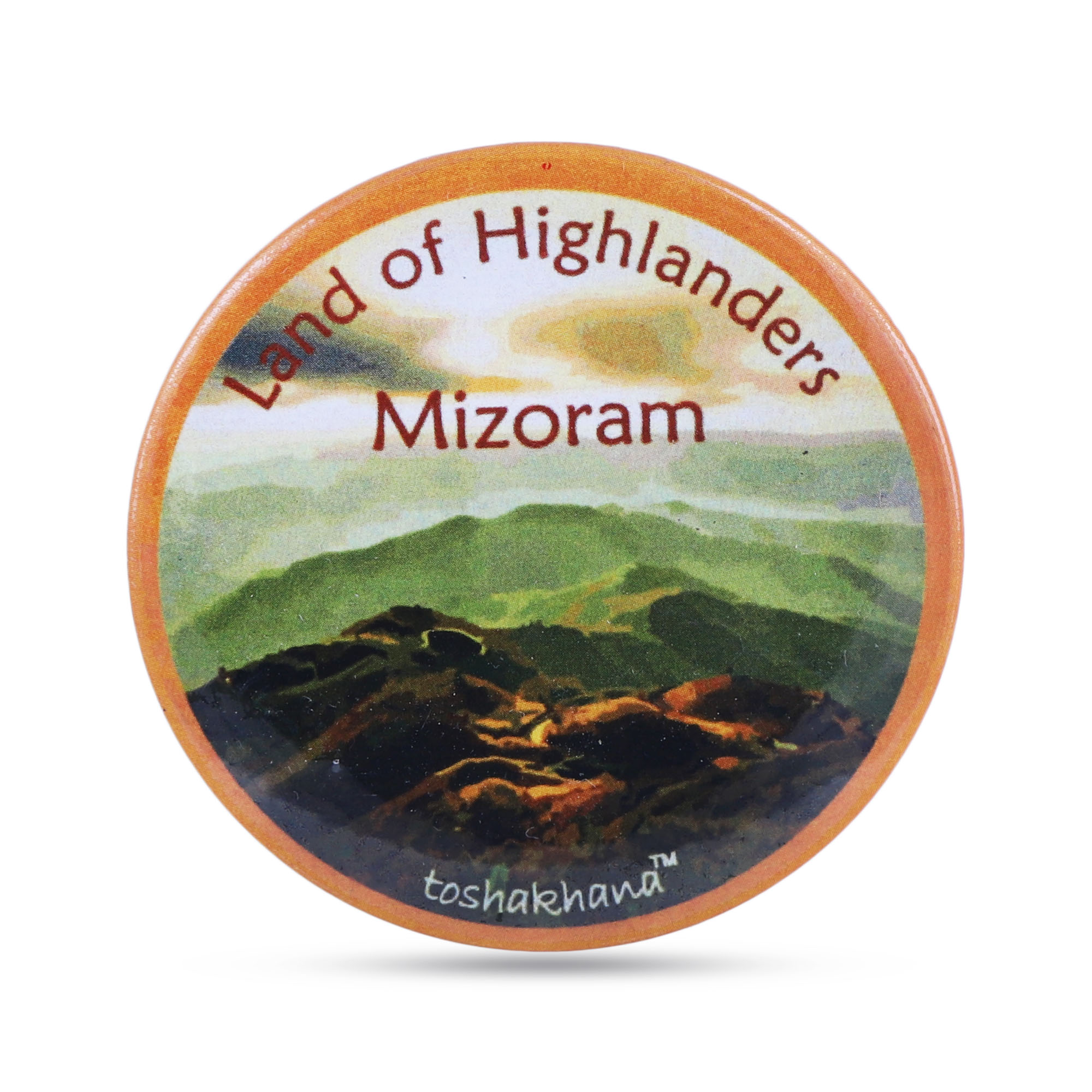 Button Pin Badge Cum Fridge Magnet Land of Highlanders Mizoram