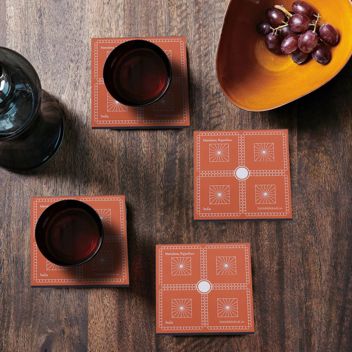 Mandana Art Rajasthan MDF Coaster Set with Holder
