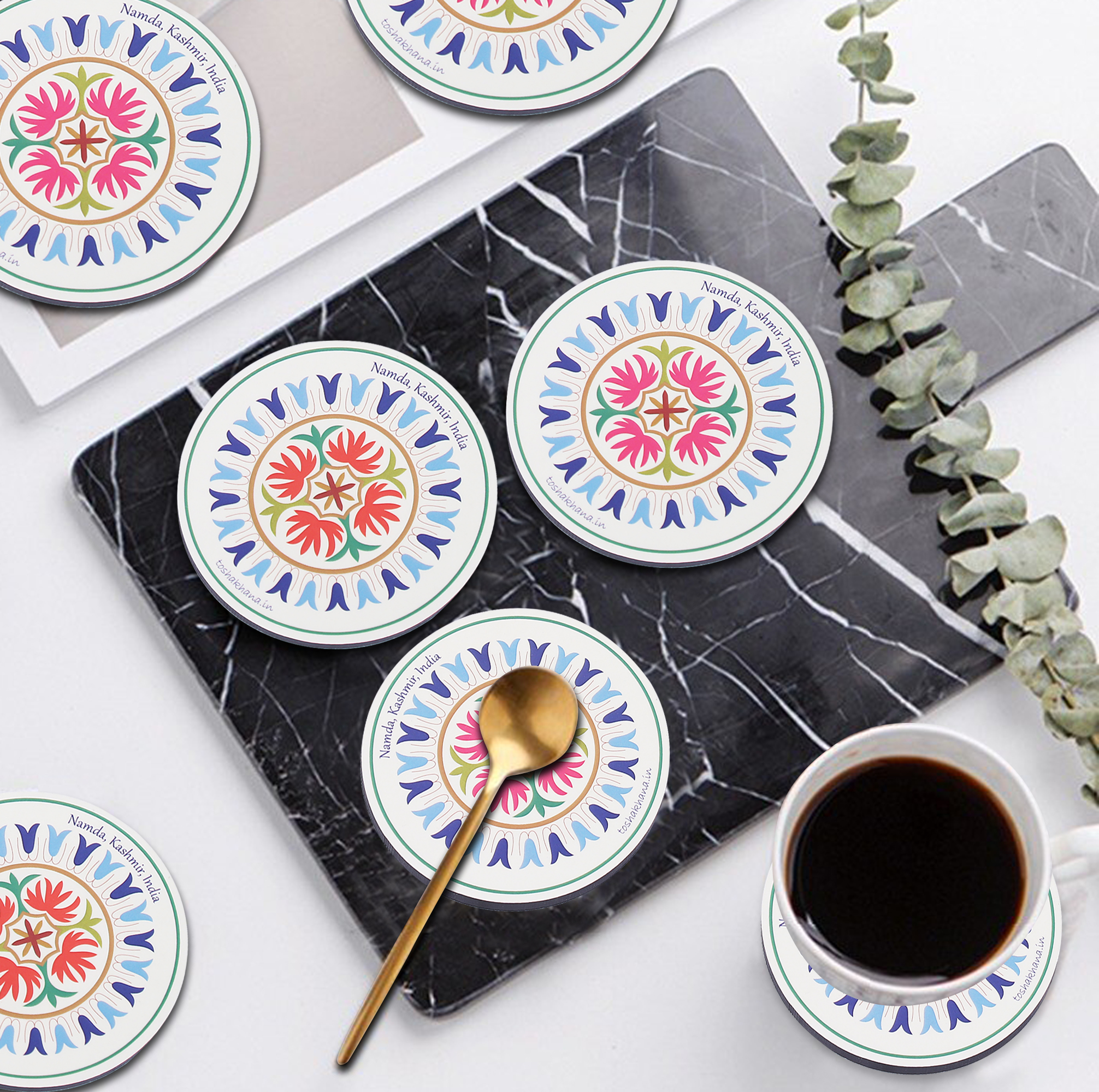 Namda Kashmir MDF Coaster Set with Holder