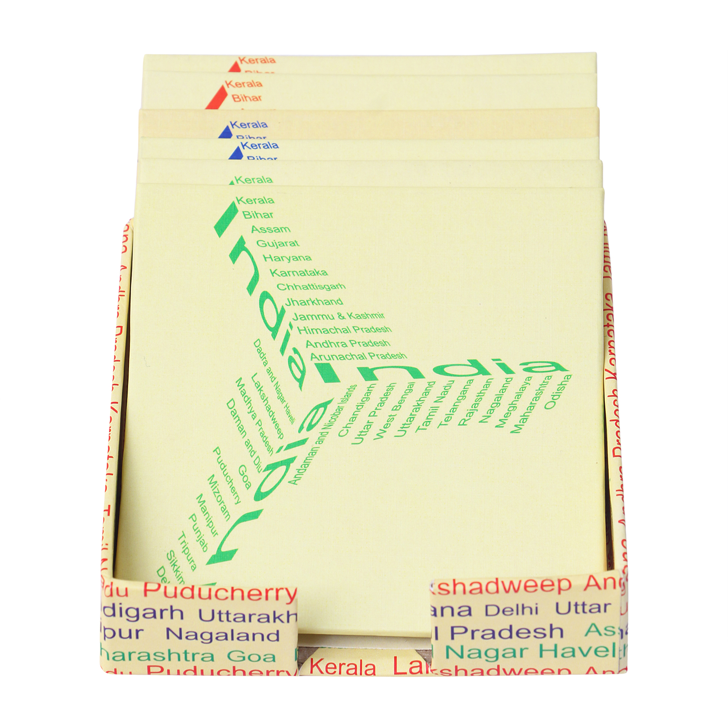 Indian State Names Paper Coaster Set with Holder