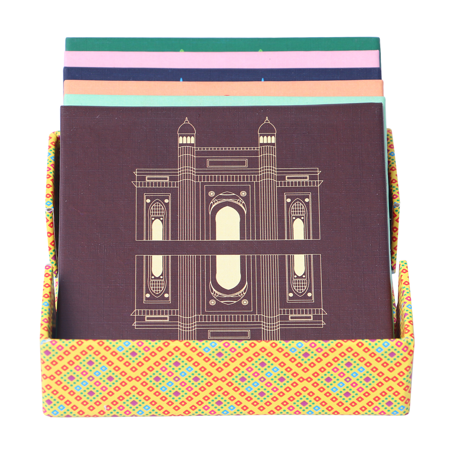 Mirror Image of Monuments Paper Coaster Set with Holder