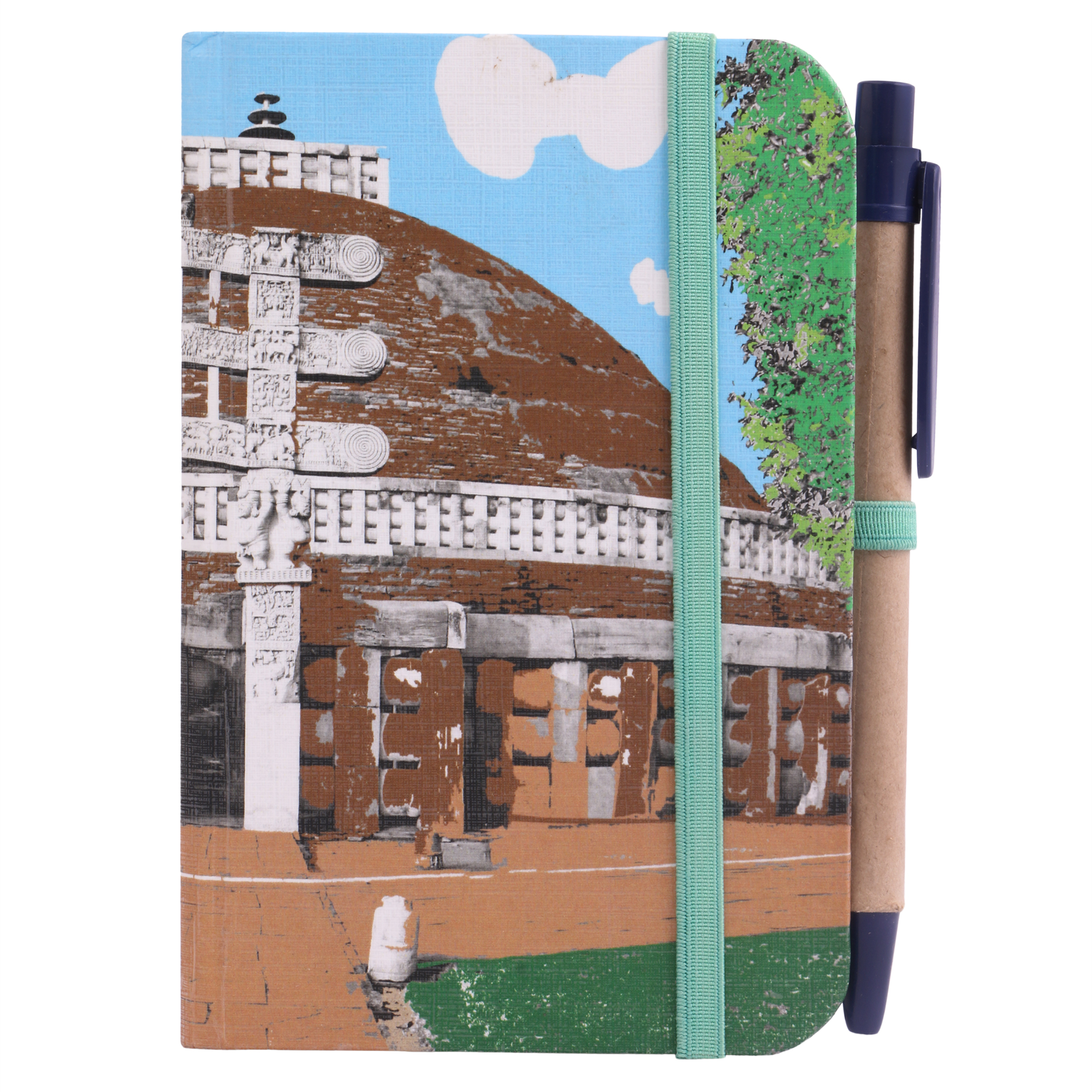 Personal Diary with Elastic Closure & Pen, Sanchi Stupa MP