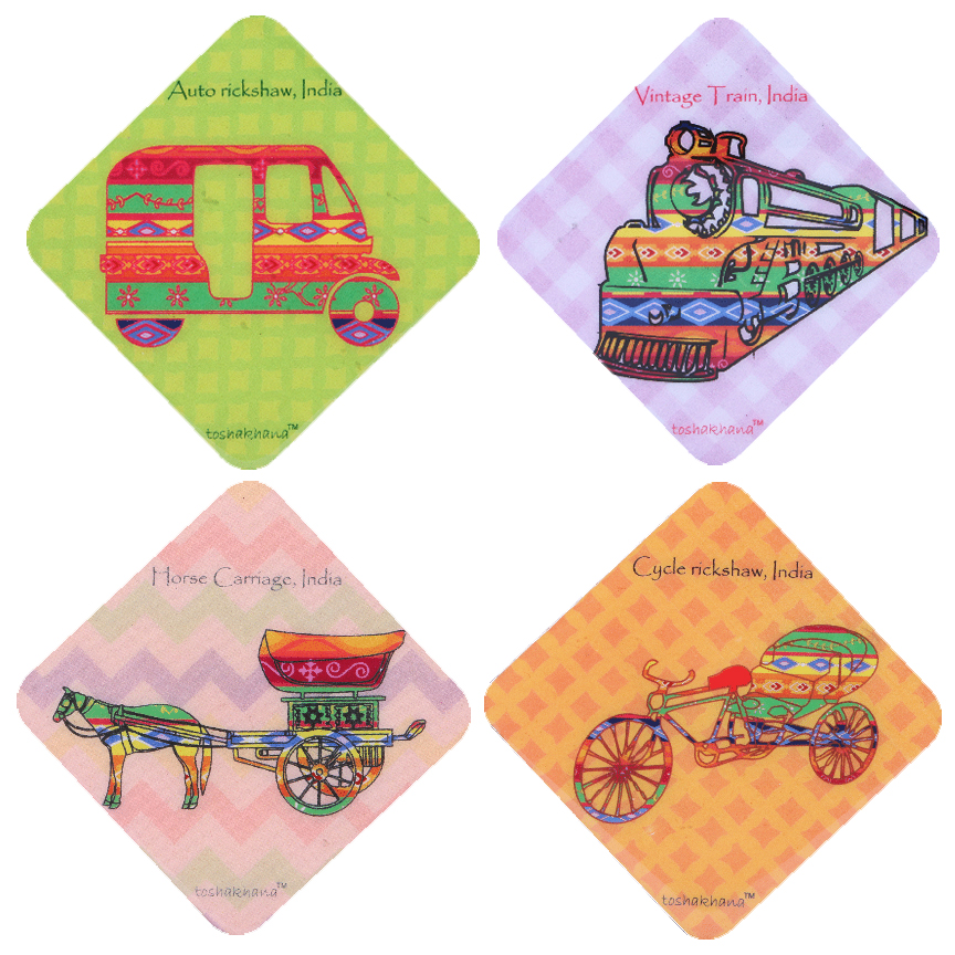 Transport Series Set of 4 MDF Fridge Magnet Cum Coaster