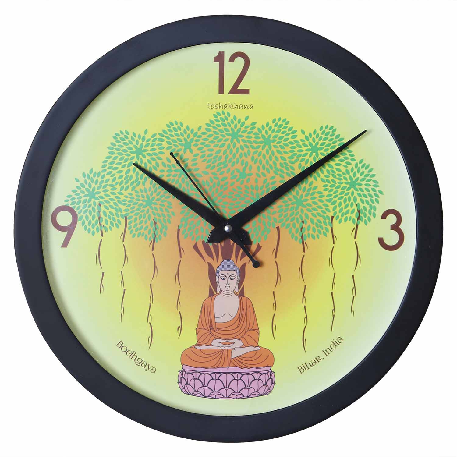 Wall Clock Glass Small Buddha Tree Bihar